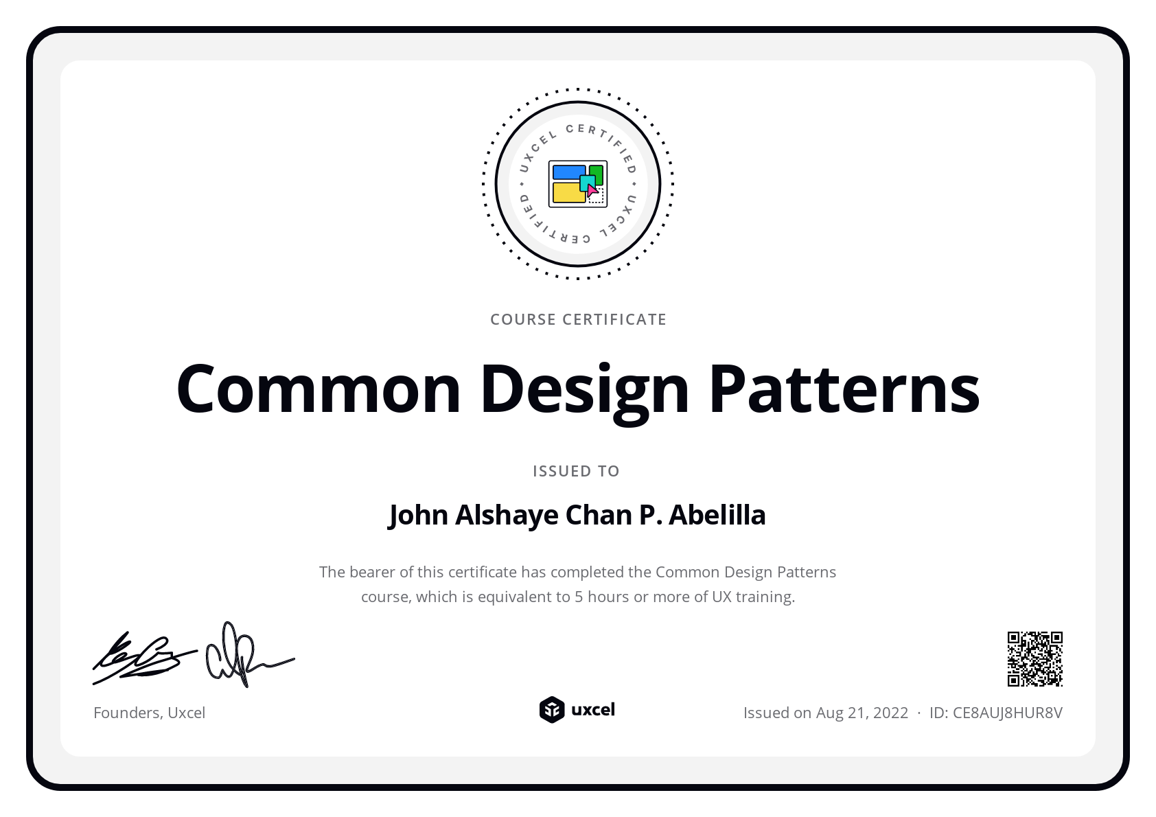 John Alshaye Chan Abelilla's certificate
